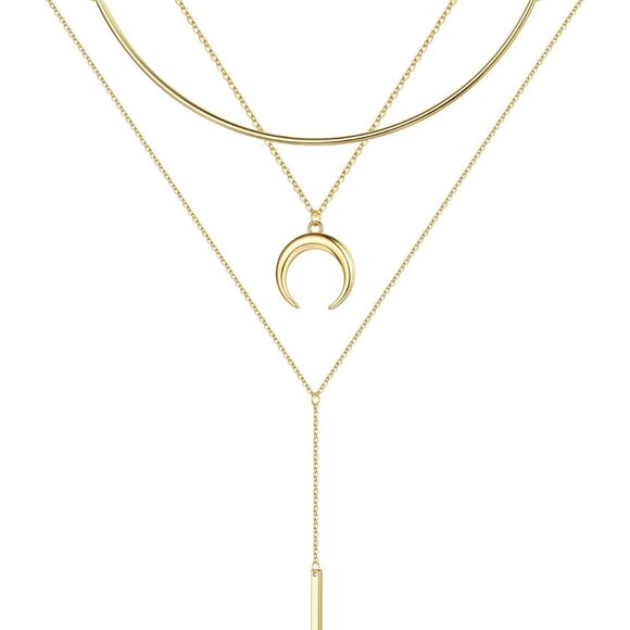 Gold Layered Necklaces for Women 14K Gold Plated Dainty Choker Jewelry - Picture 1 of 6